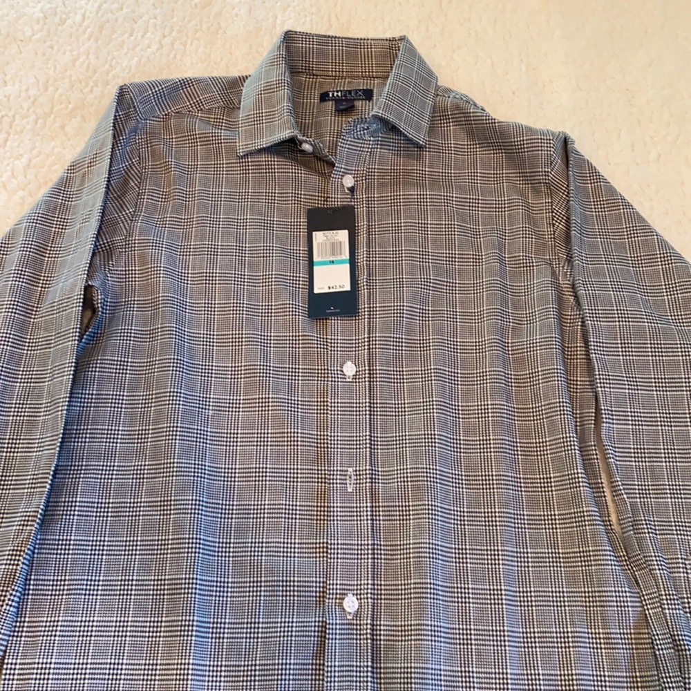 THE FLEX Tommy Hilfiger Boys Size 16 Black and White Plaid Houndstooth Button up